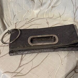 Sparkly Gray/Silver Clutch with Metal Ring